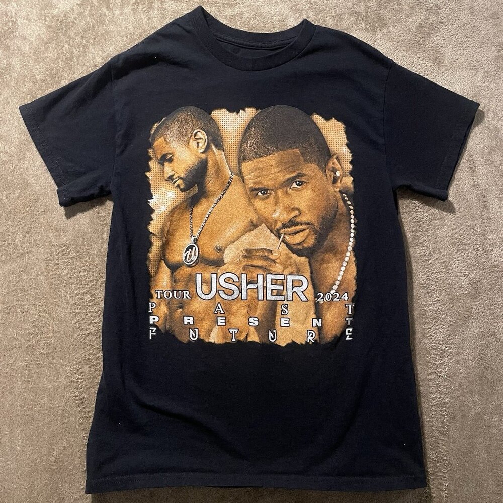 USHER Shirt Womens Sz Small/Medium Past Present Future Tour 2024 Black Tshirt